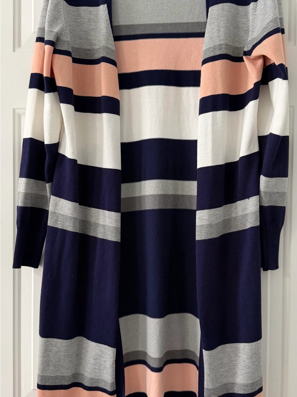 Milano Navy, White, Gray & Blush Striped Open-Front Cardigan